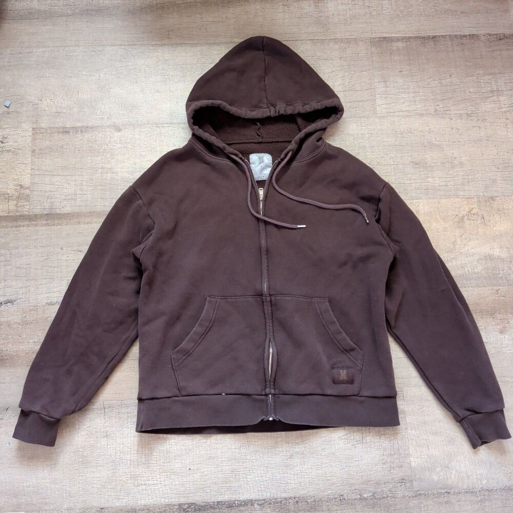 Savage X Fenty Hoodie Women Small S Brown Fuzzy Spell Out Full Zip Fleece Lined